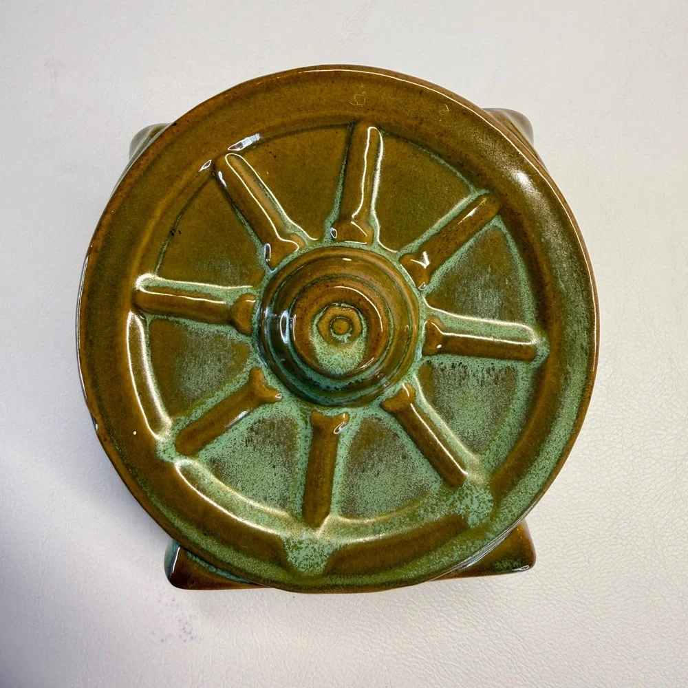 Vintage Frankoma Pottery Wagon Wheel Teapot and Creamer Set Prairie Green